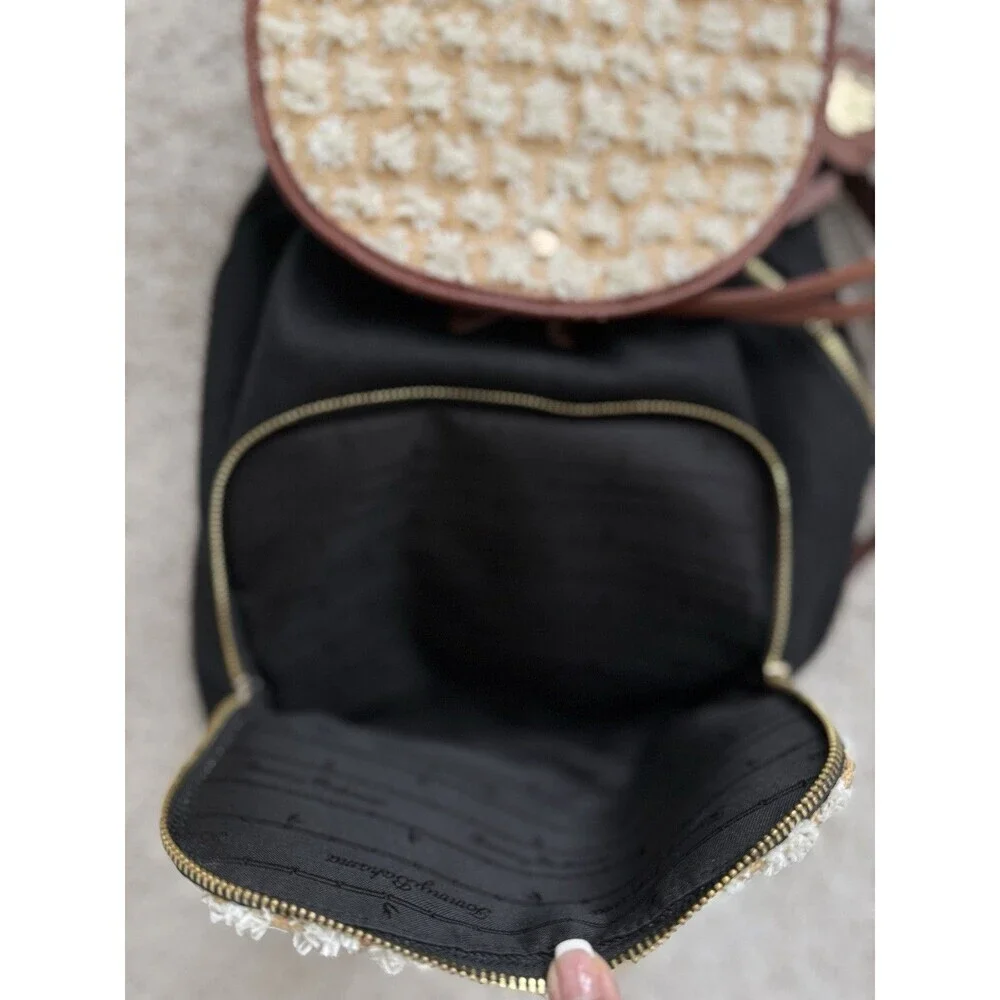 Tommy Bahama Koki Beach Backpack 13x11x4 Linen Cotton Black Mixed Media Pockets